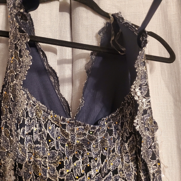 Embroidered Navy Blue Evening Gown - Picture 7 of 9